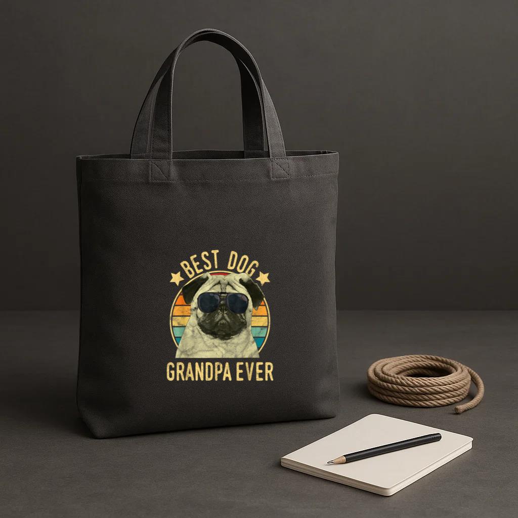 Best Dog Grandpa Ever Pug Tote Canvas Bag image 1