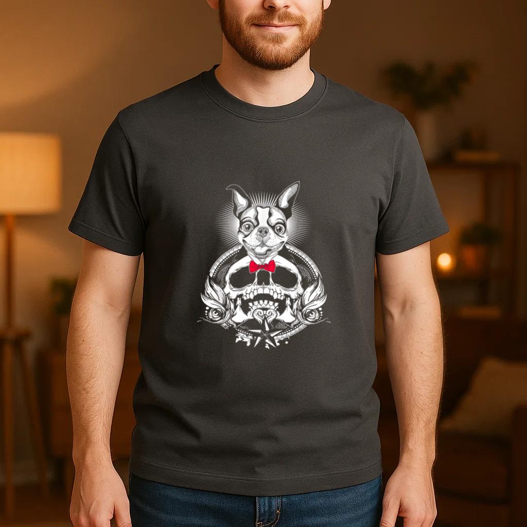 Boston Terrier Skull Halloween Dog T-Shirt image 3