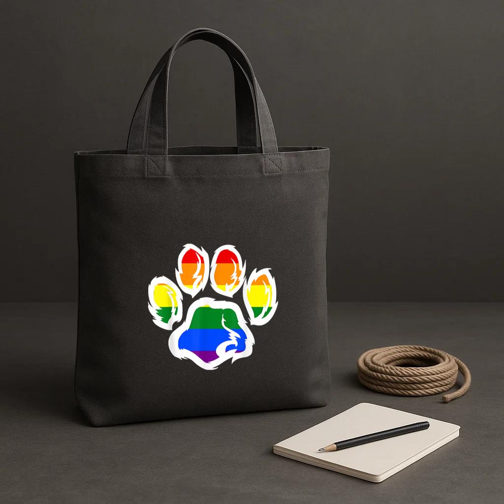 Ally Furry Pride Rainbow Dog Paw Tote Canvas Bag image 1