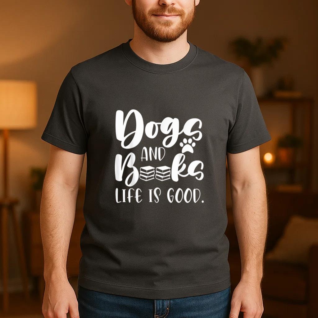 Books And Dogs Life Is Good T-Shirt image 3