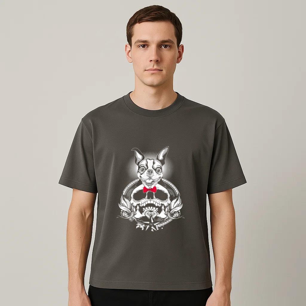 Boston Terrier Skull Halloween Dog T-Shirt image 1