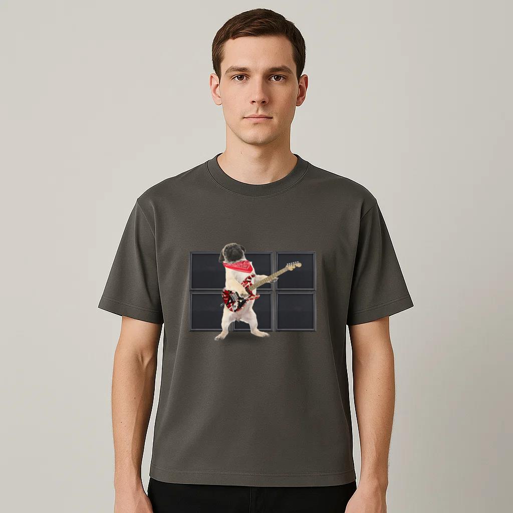 Cool Pug Rocker Dog With Guitar T-Shirt image 1