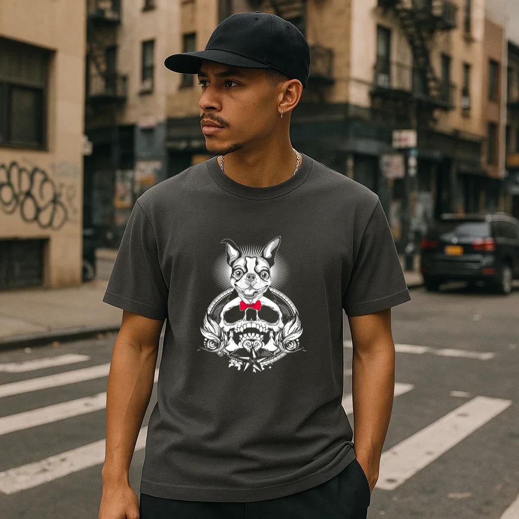 Boston Terrier Skull Halloween Dog T-Shirt image 2