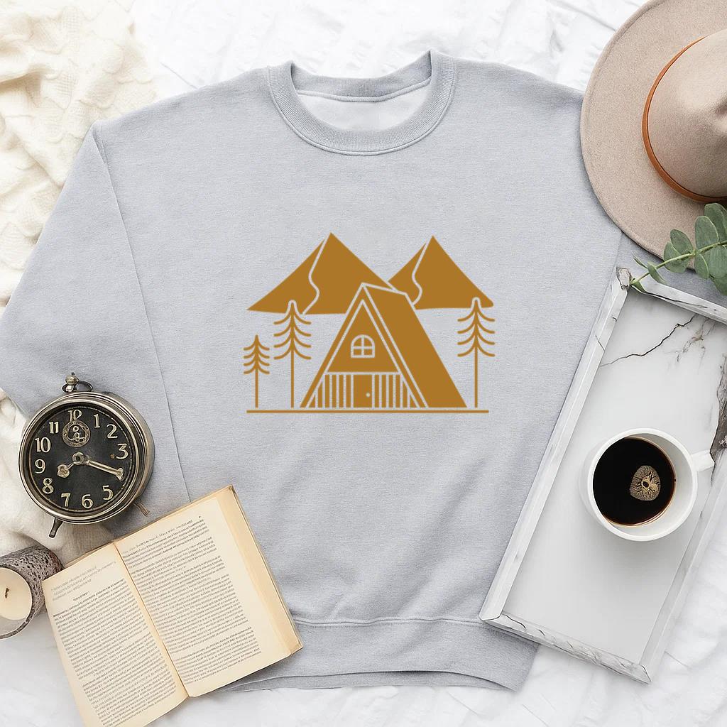 Triangular Cabin In The Mountains Cut Out Sweatshirt image 1