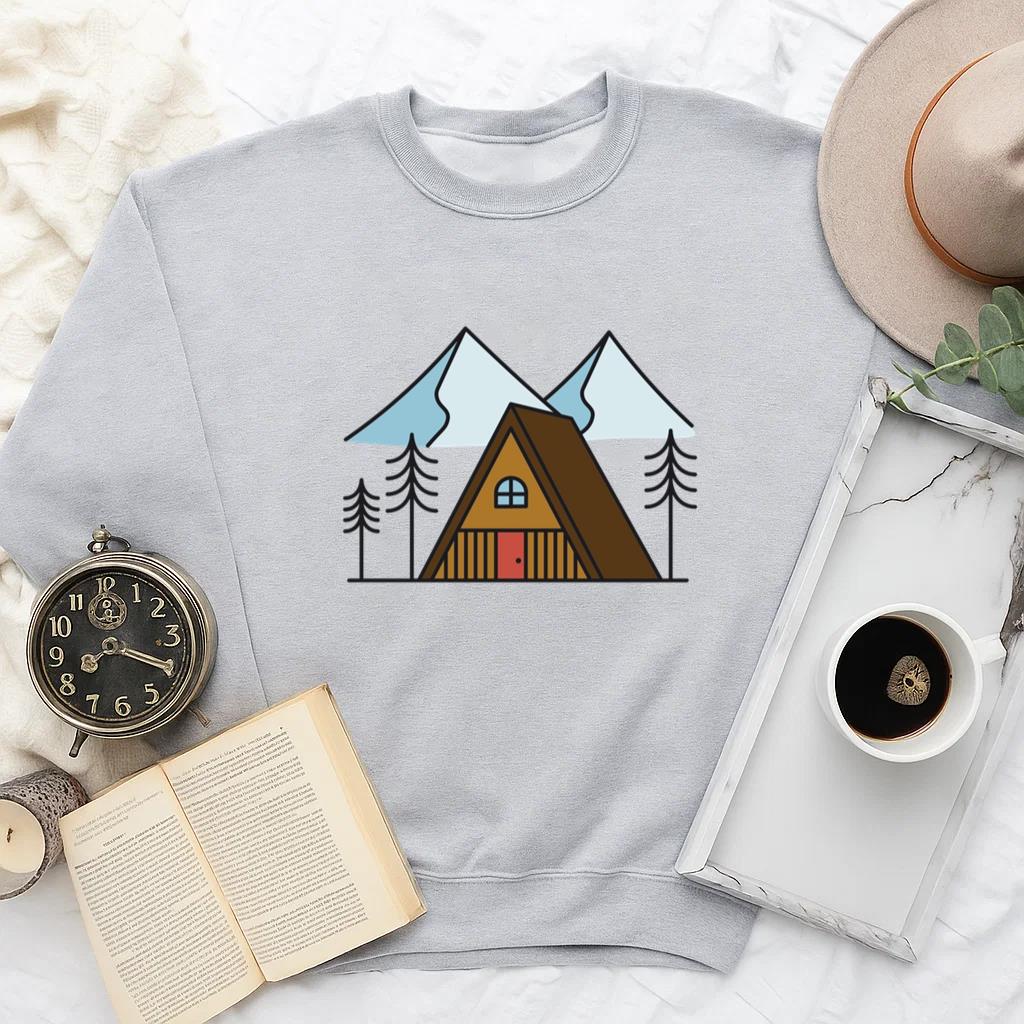 Triangular Cabin In The Mountains Color Stroke Sweatshirt image 1