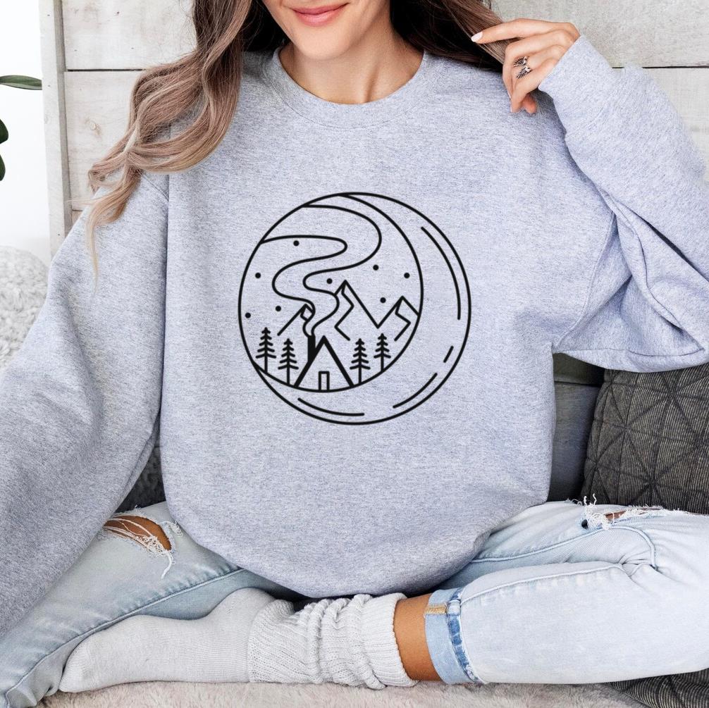 Whimsical Mountain And Cabin Illustration Sweatshirt image 3