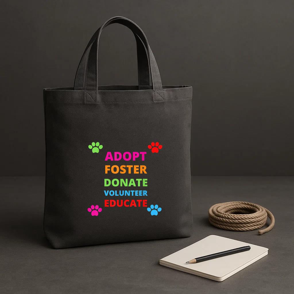 Adopt Foster Donate Volunteer Educate Dog Tote Canvas Bag image 1
