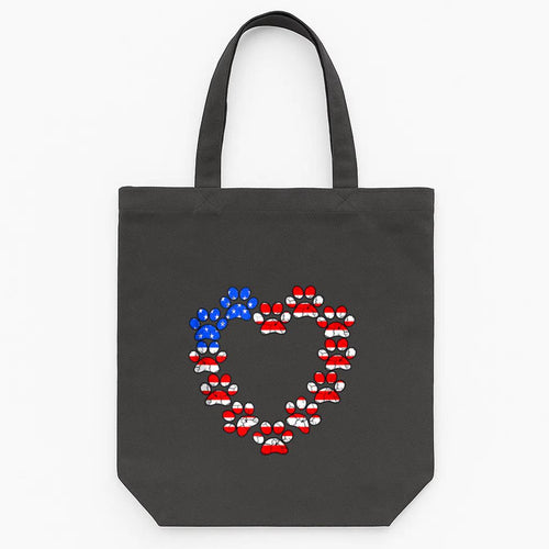 Animal Lover USA Flag Cat Dog Paw Heart Tote Canvas Bag image 0