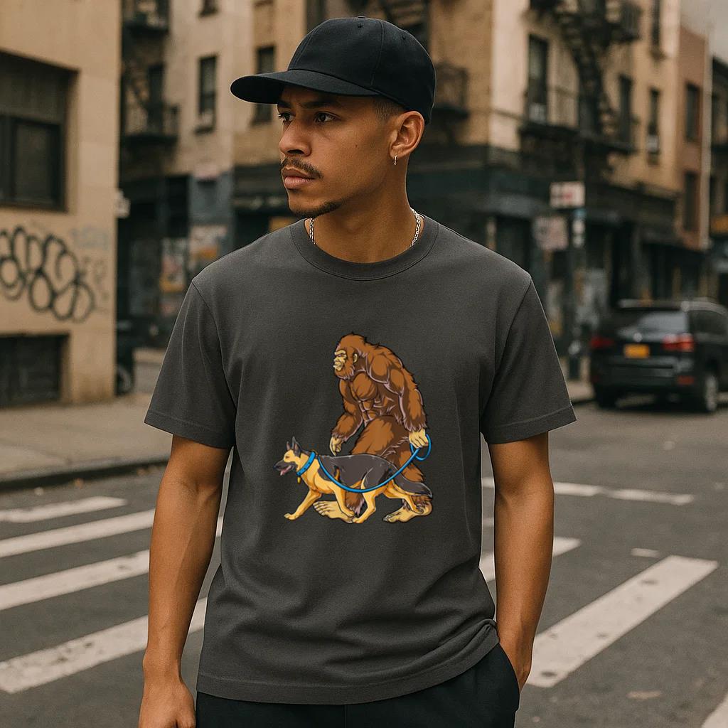 Bigfoot Dog Walk German Shepherd T-Shirt image 2