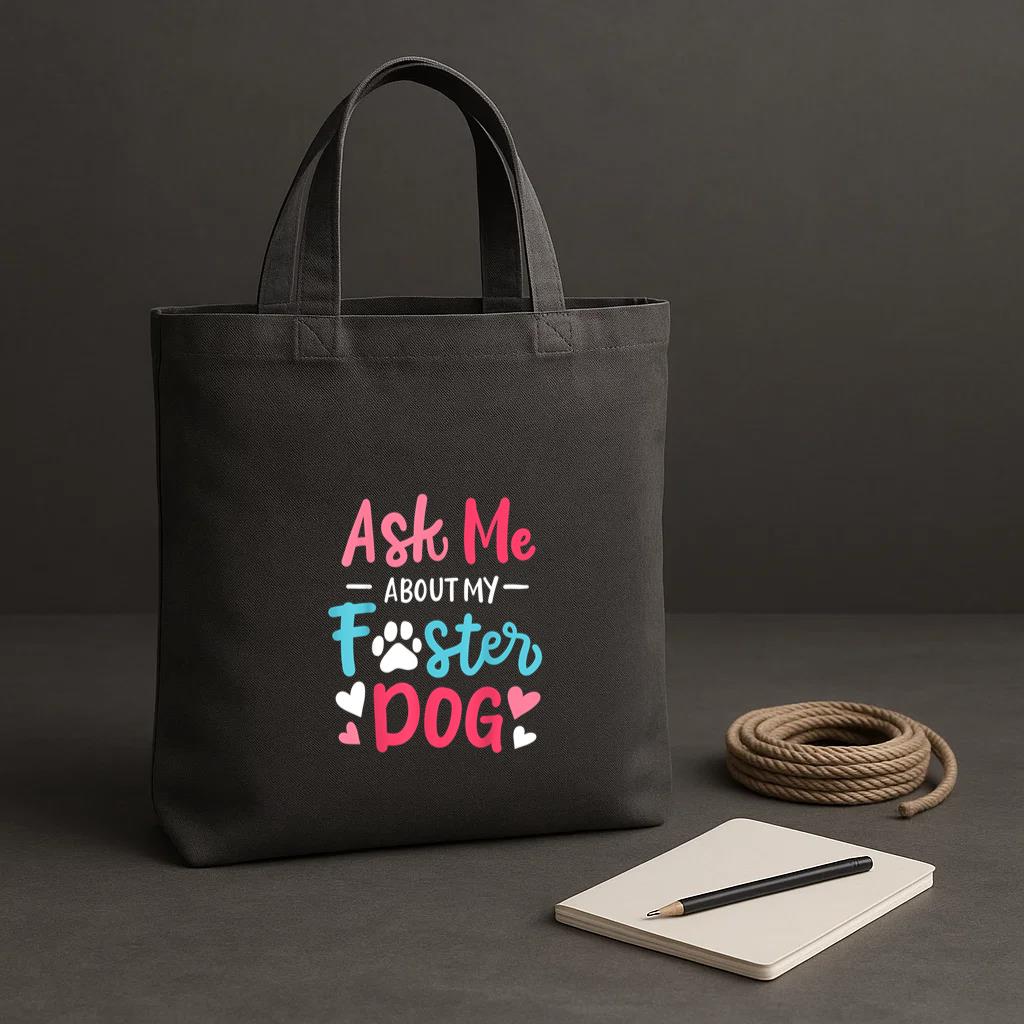 Ask Me About My Foster Dog Tote Canvas Bag image 1