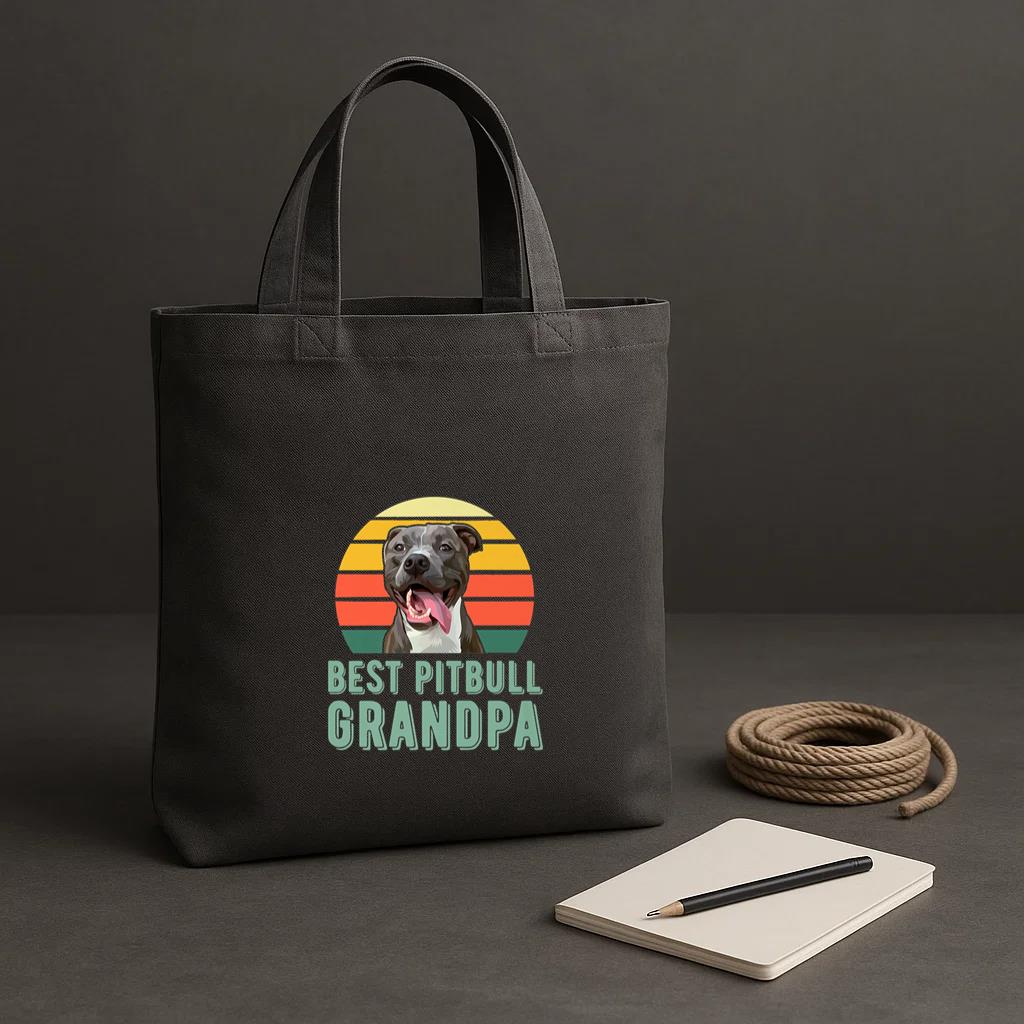 Best Pitbull Grandpa Dog Tote Canvas Bag image 1