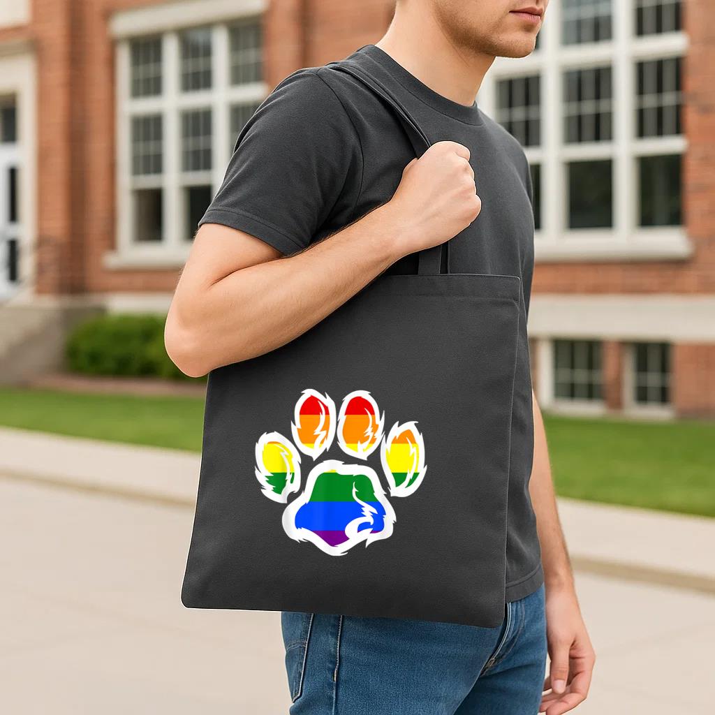 Ally Furry Pride Rainbow Dog Paw Tote Canvas Bag image 2