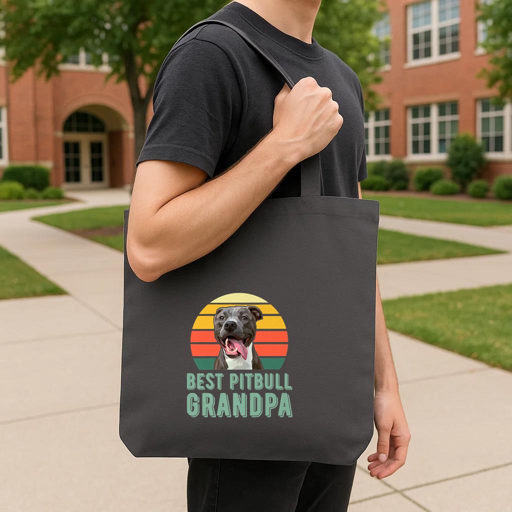 Best Pitbull Grandpa Dog Tote Canvas Bag image 3