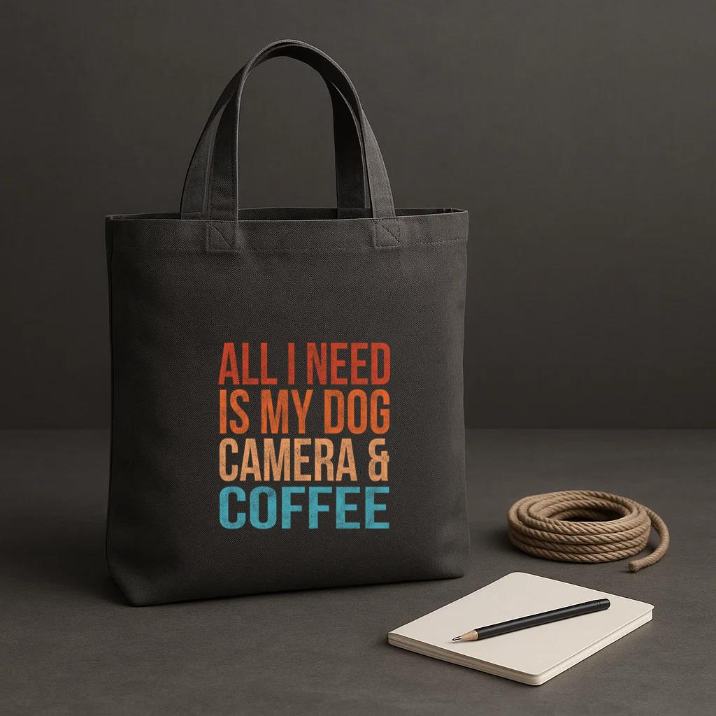 All I Need Is My Dog Coffee And My Camera Tote Canvas Bag image 1
