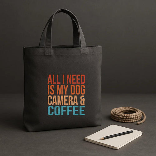 All I Need Is My Dog Coffee And My Camera Tote Canvas Bag image 1