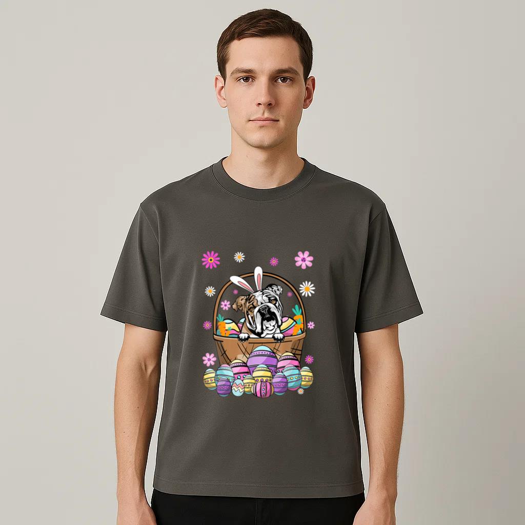 Bunny English Bulldog Dog Easter Eggs T-Shirt image 1