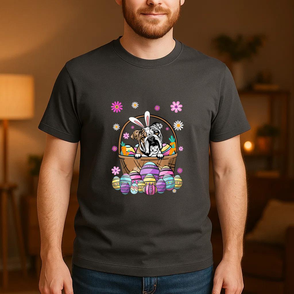 Bunny English Bulldog Dog Easter Eggs T-Shirt image 3