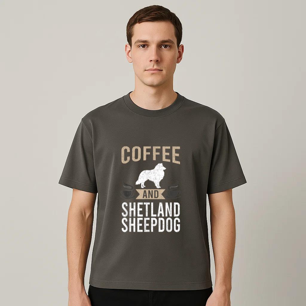 Coffee And Shetland Sheepdog Dog T-Shirt image 1