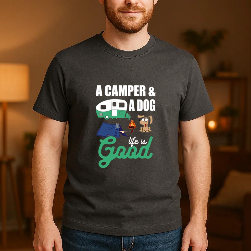 Camper And A Dog Life Is Good Camping T-Shirt image 3