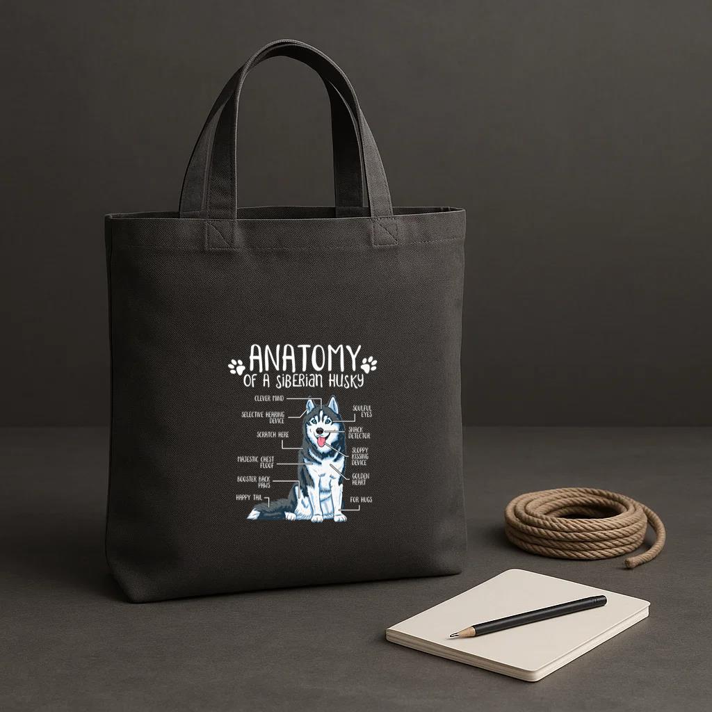Anatomy Siberian Husky Dog Tote Canvas Bag image 1