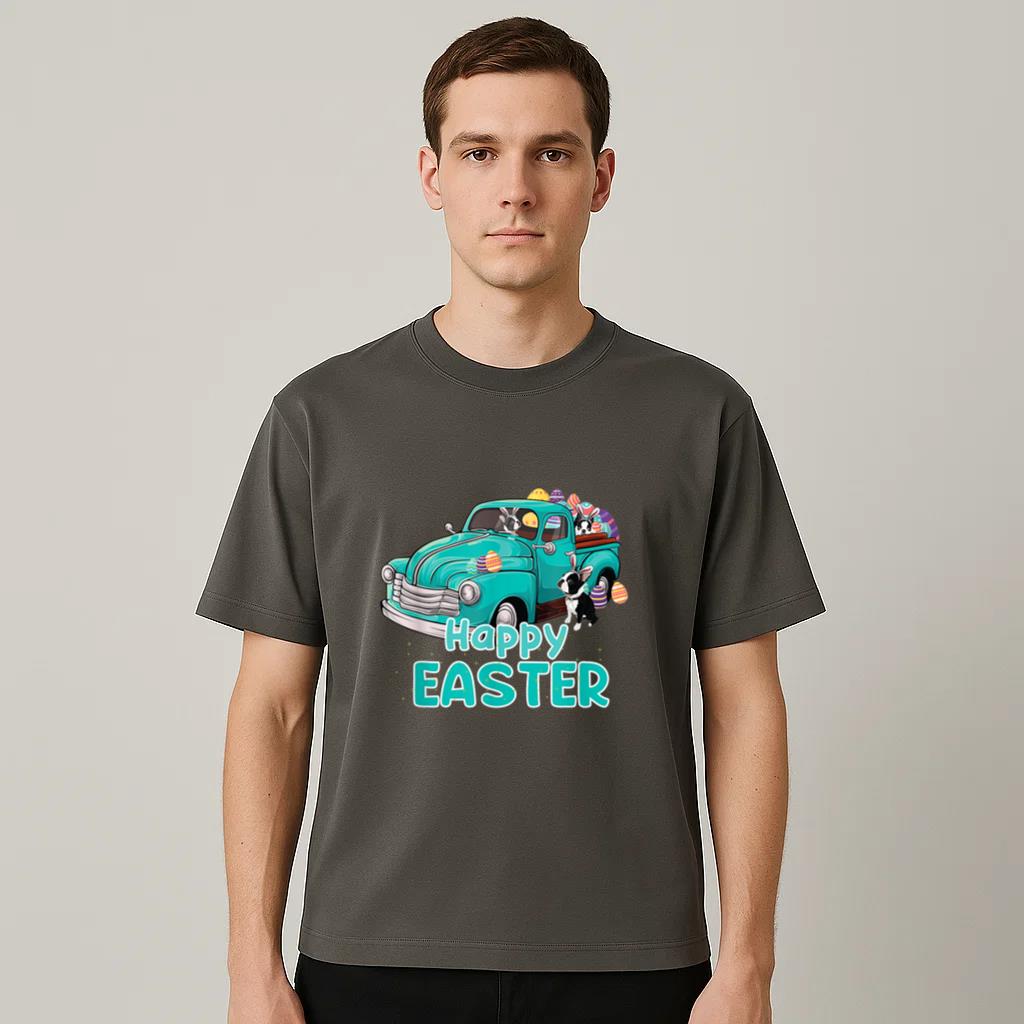 Bunny Boston Terrier happy easter day truck dog men women T-Shirt image 1
