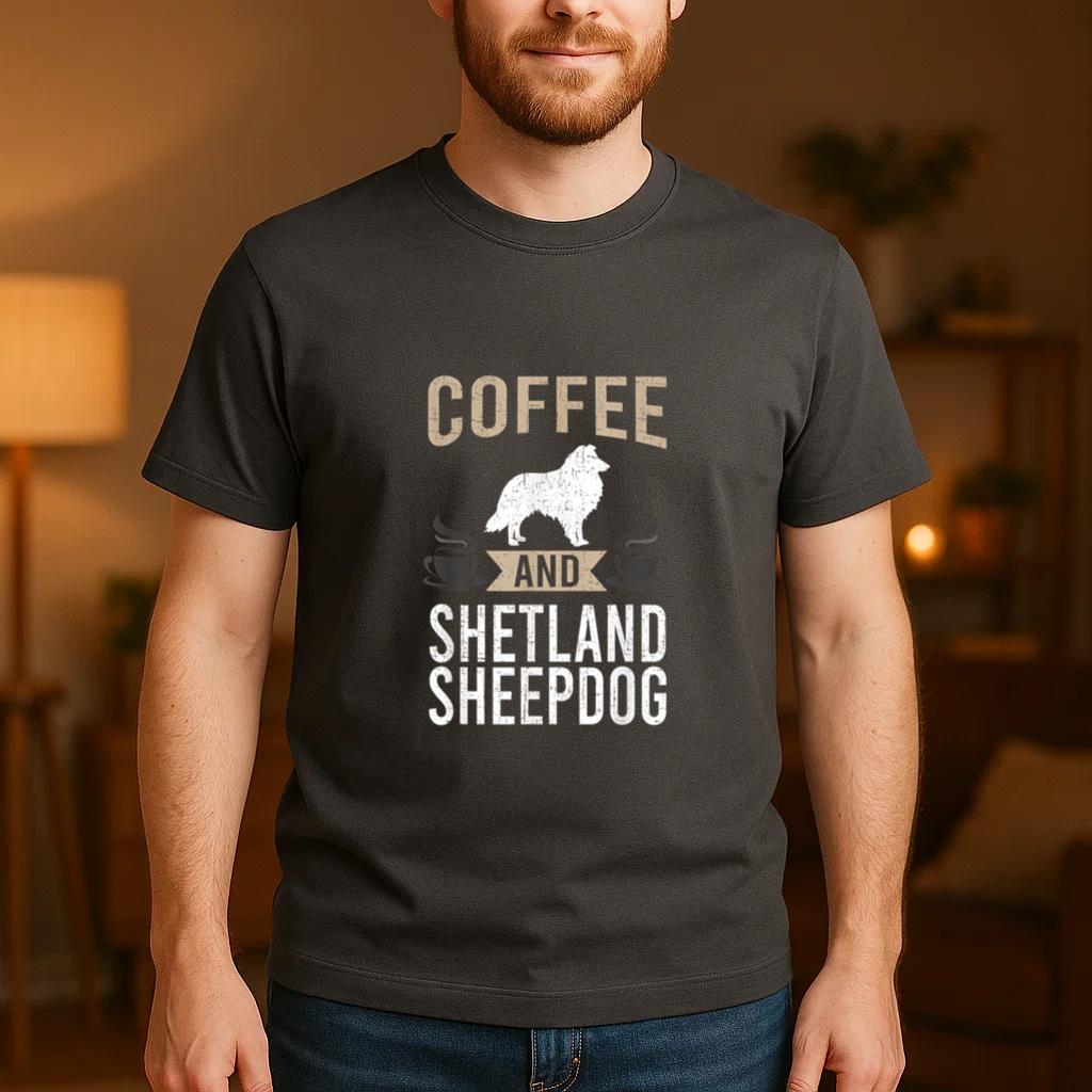 Coffee And Shetland Sheepdog Dog T-Shirt image 3