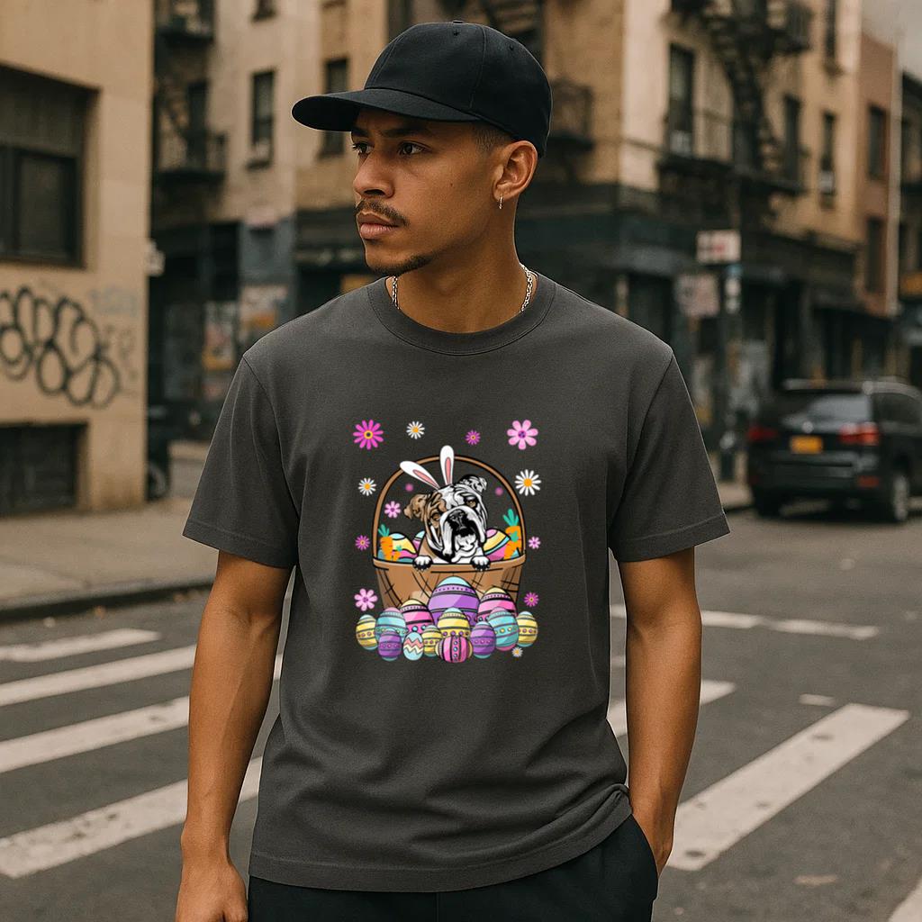 Bunny English Bulldog Dog Easter Eggs T-Shirt image 2