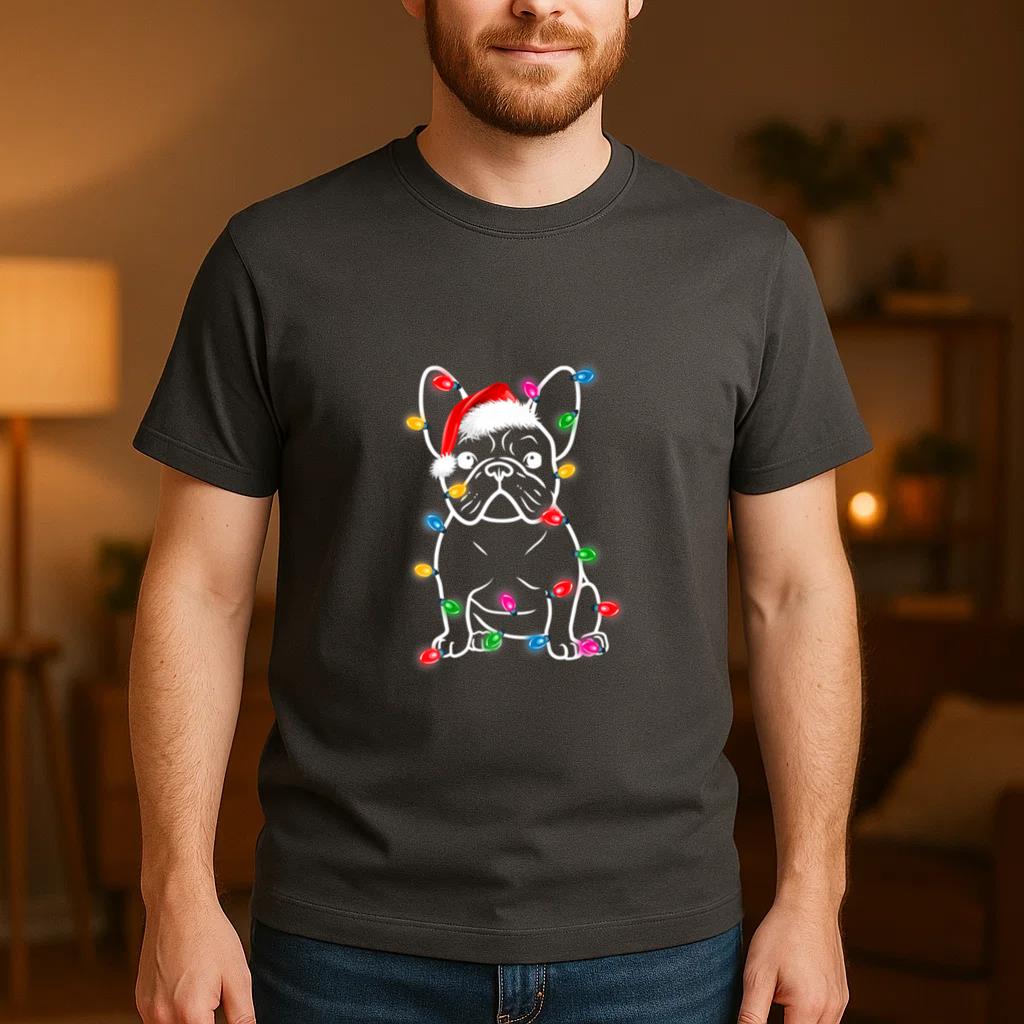Christmas Lights Dog French Bulldog T-Shirt image 3