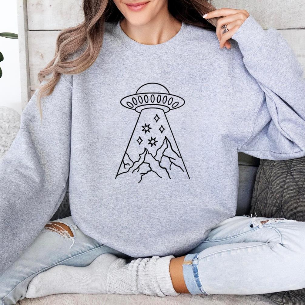 Whimsical Ufo Mountain Design Sweatshirt image 3