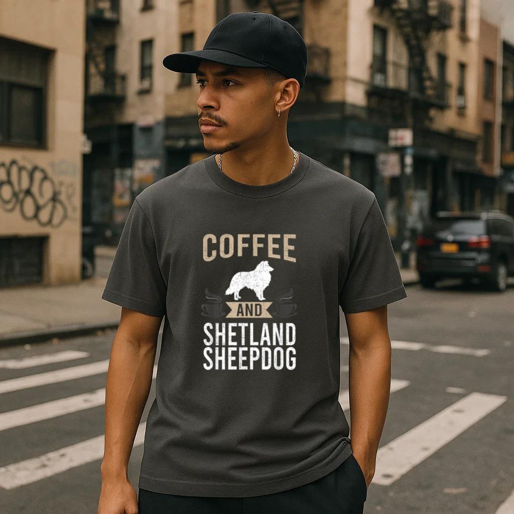 Coffee And Shetland Sheepdog Dog T-Shirt image 2