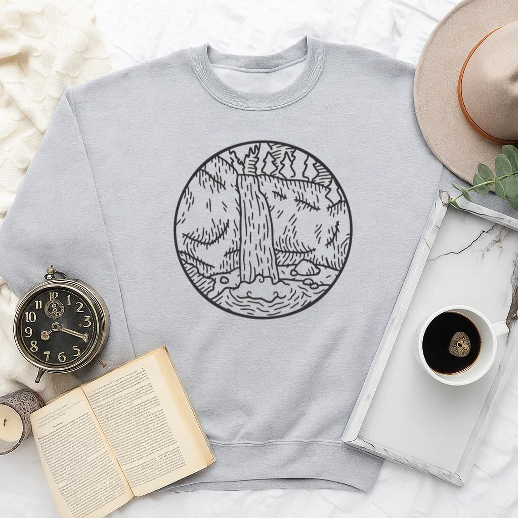Waterfall In Mountain Stroke Landscape Sweatshirt image 1