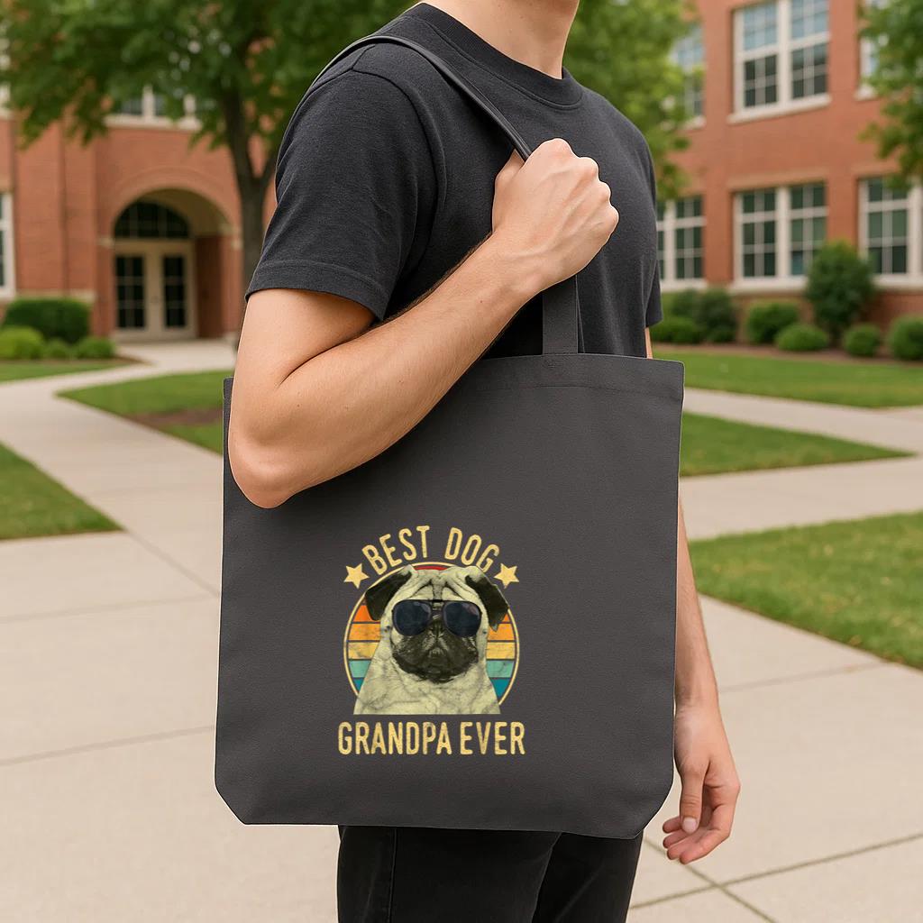 Best Dog Grandpa Ever Pug Tote Canvas Bag image 3