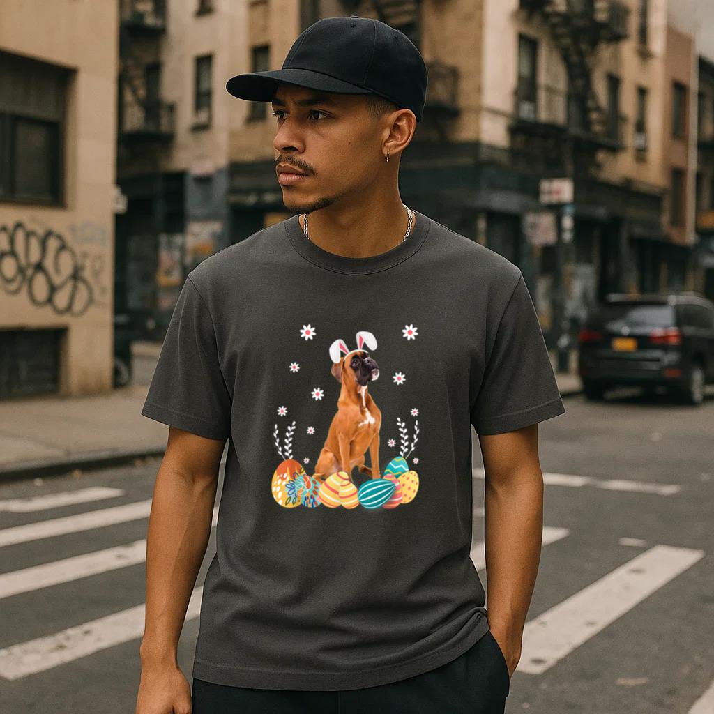 Cute Boxer Dog Easter Bunny  Funny Dog Lover T-Shirt image 2