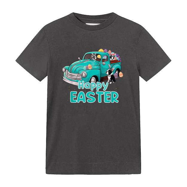 Bunny Boston Terrier happy easter day truck dog men women T-Shirt image 0