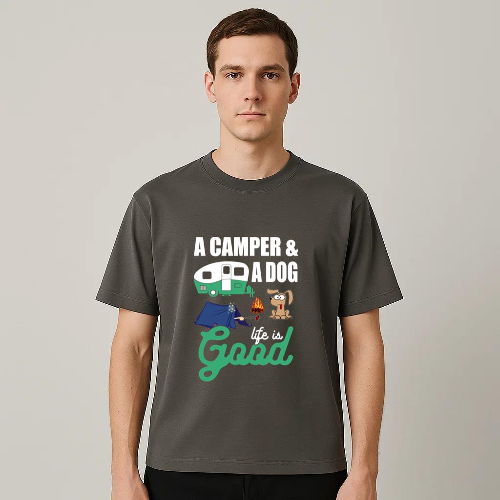 Camper And A Dog Life Is Good Camping T-Shirt image 1