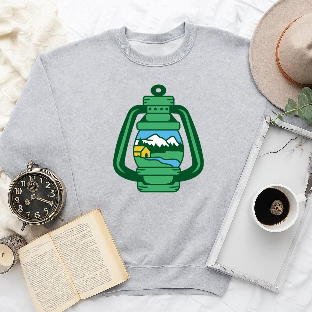 Vintage Camping Lantern Design With Mountain Scene Sweatshirt image 1