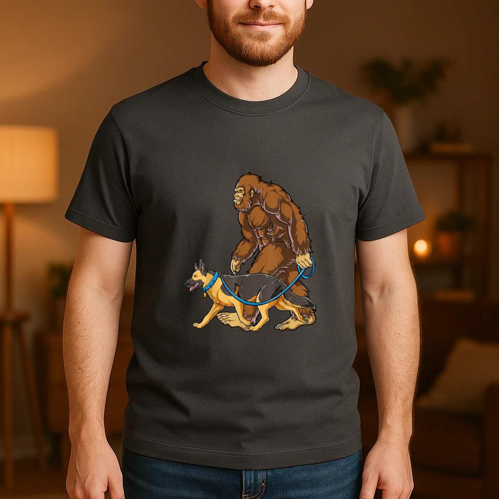 Bigfoot Dog Walk German Shepherd T-Shirt image 3