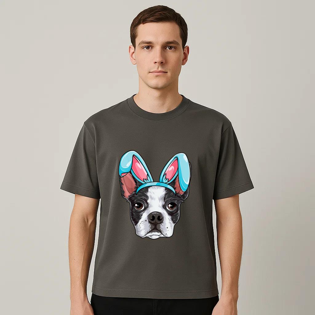 Boston Terrier Easter Bunny Ears Funny Boys Girls Kids Dog T-Shirt image 1
