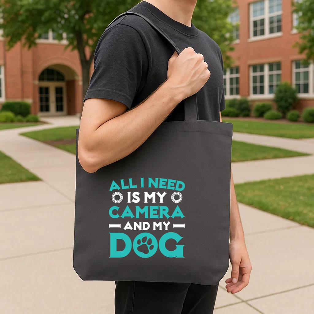 All I Need Is My Camera And My Dog Tote Canvas Bag image 3