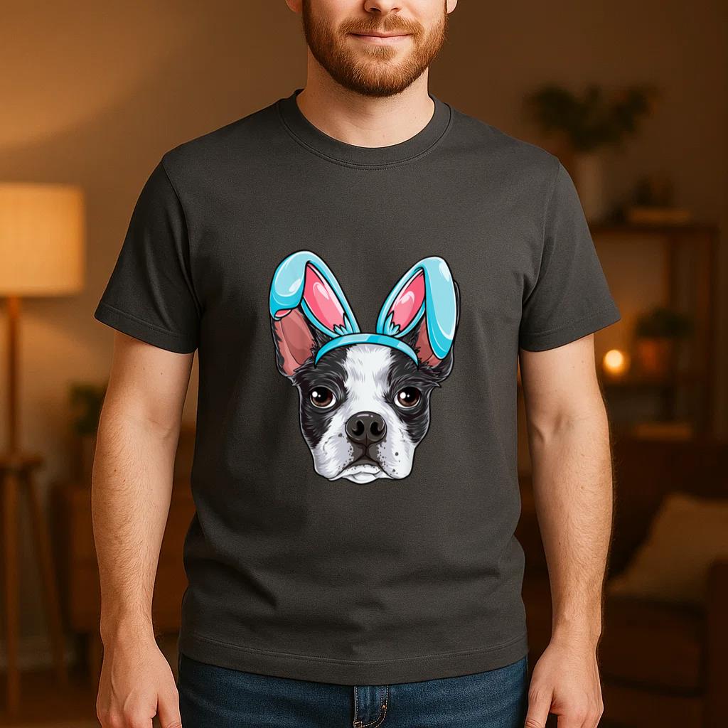 Boston Terrier Easter Bunny Ears Funny Boys Girls Kids Dog T-Shirt image 3