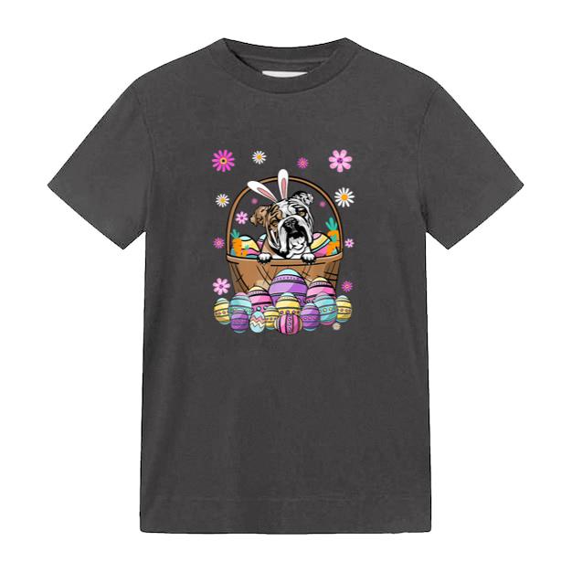 Bunny English Bulldog Dog Easter Eggs T-Shirt image 0