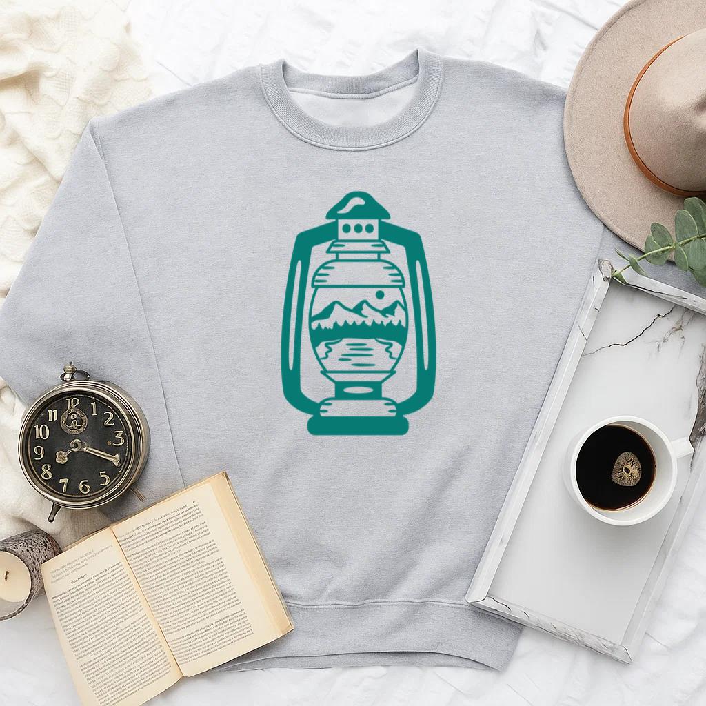 Vintage Lantern Illustration With Mountain Scenery Sweatshirt image 1