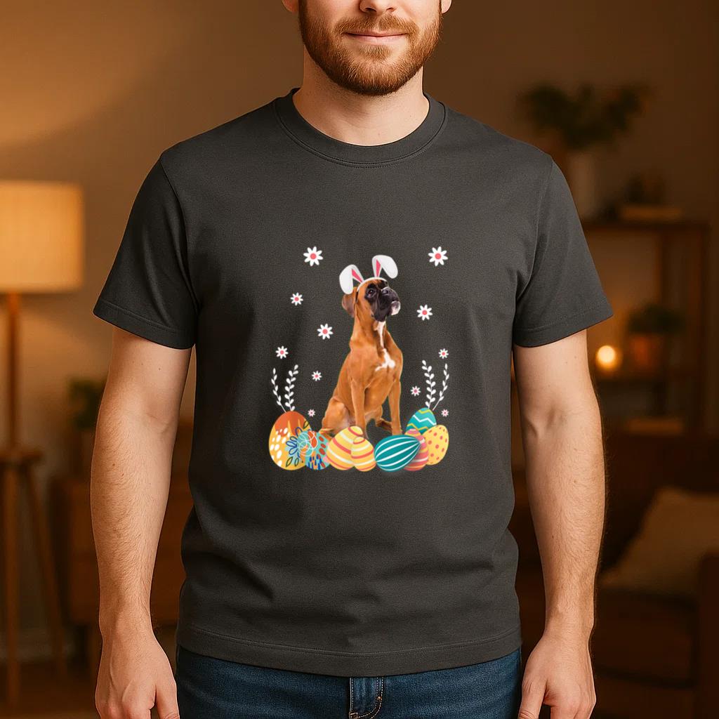 Cute Boxer Dog Easter Bunny  Funny Dog Lover T-Shirt image 3