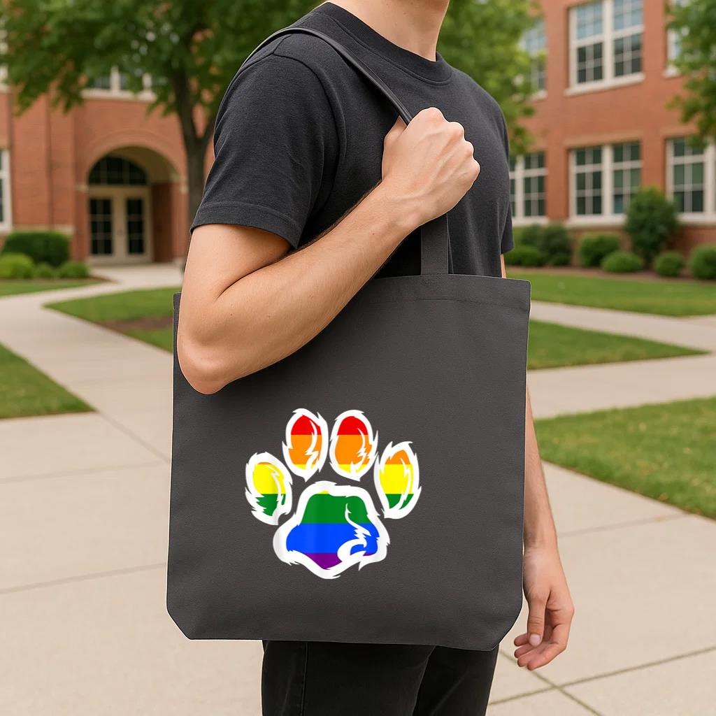 Ally Furry Pride Rainbow Dog Paw Tote Canvas Bag image 3