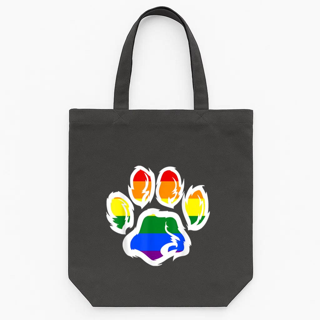 Ally Furry Pride Rainbow Dog Paw Tote Canvas Bag image 0