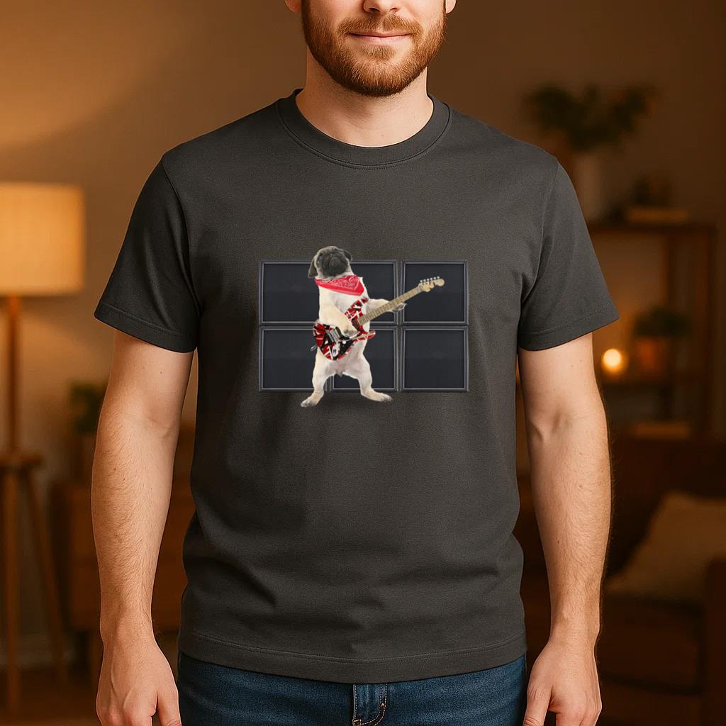 Cool Pug Rocker Dog With Guitar T-Shirt image 3